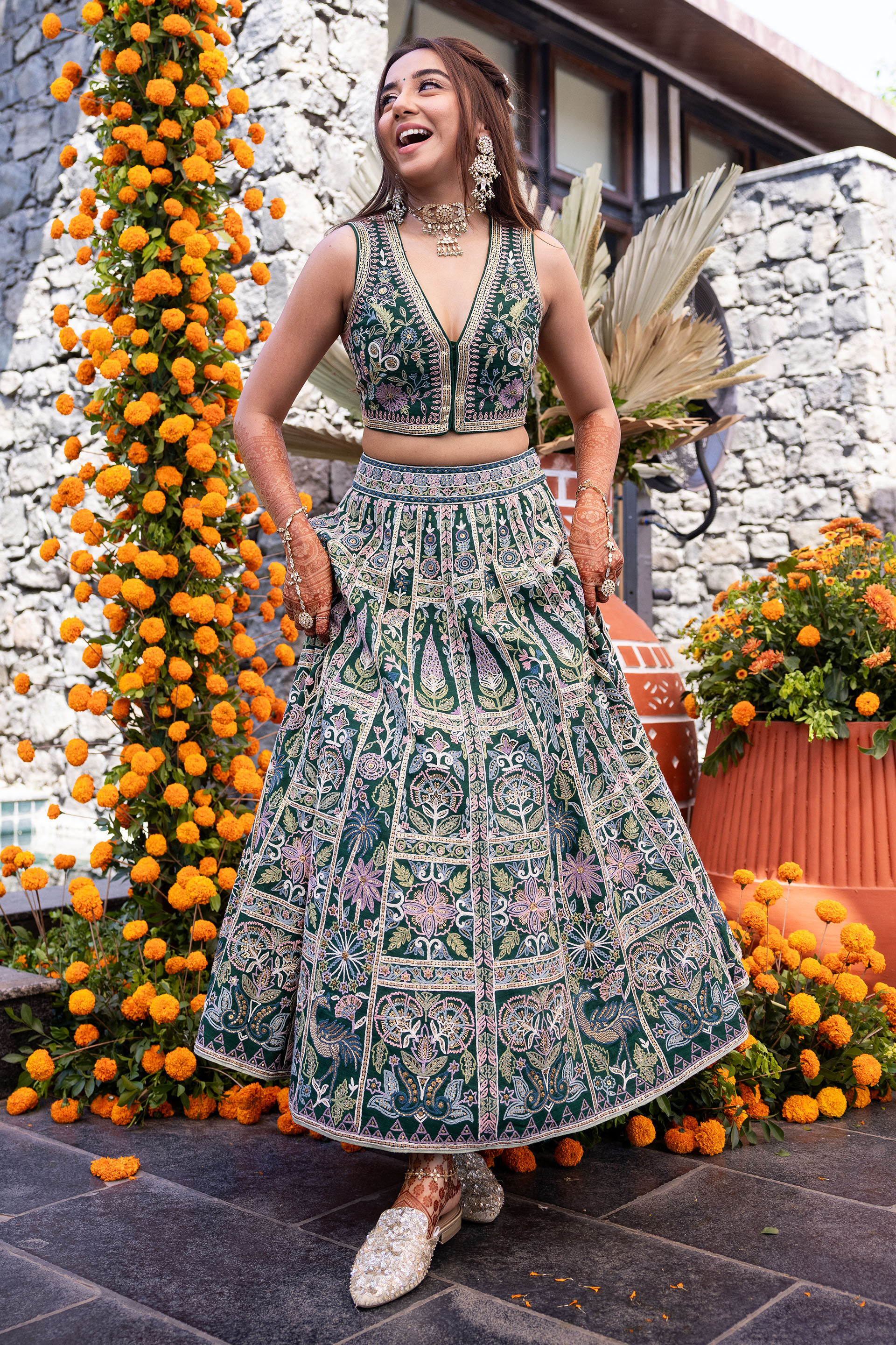 Flora Forest SEWA Hand-embroidered Skirt Set - Green, , image 3